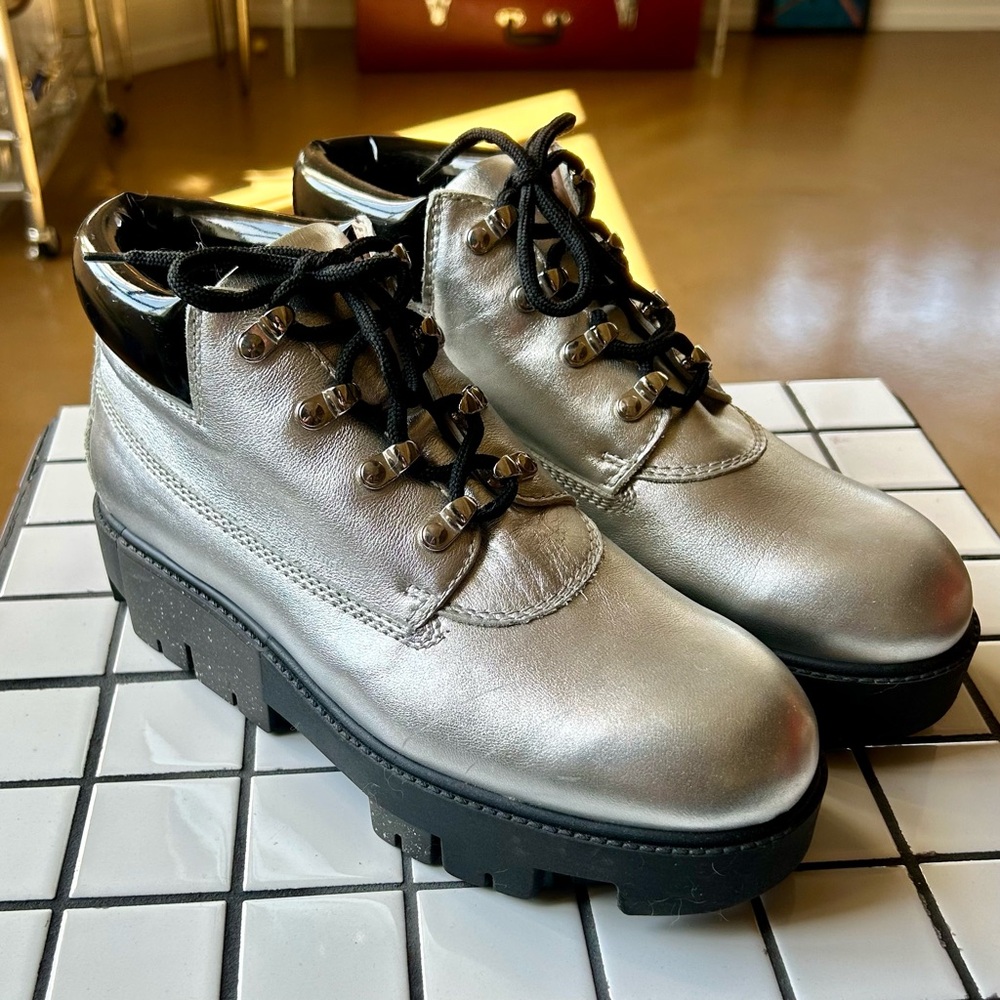 Acne Studios Silver Leather Hiking Boots, sz US 10 / EU 40